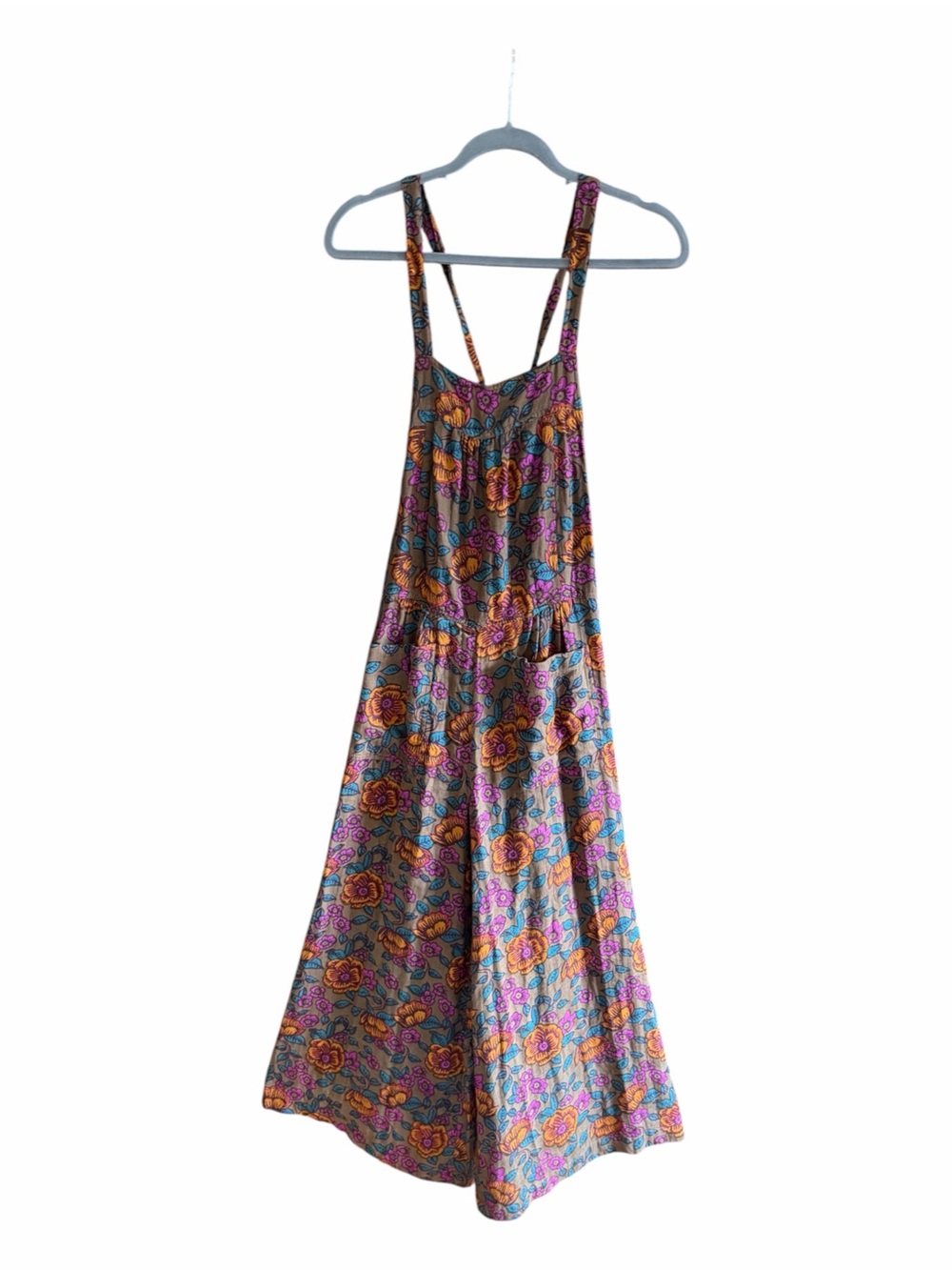 NWT NATURAL LIFE Dakota Tie Overall Olive Floral Print Cotton S